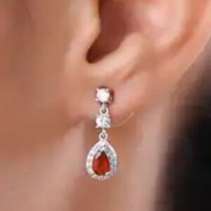 Tangerine Kyanite and White Zircon Dangle Earrings Sterling Silver 925 new